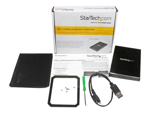 StarTech.com USB 3.1 (10 Gbps) Gen 2 External Hard Drive Enclosure for 2.5\" SATA Drives - Portable Hard Drive Enclosure (S251BMU313) - Storage enclosure - 2.5\" - SATA 6Gb/s - USB 3.1 (Gen 2) - black - for P/N: BNDTBUSB3142, PEXUS313AC2V, PEXUSB311A1E, PEXUSB311AC2, PEXUSB312A2, PEXUSB314A2V2