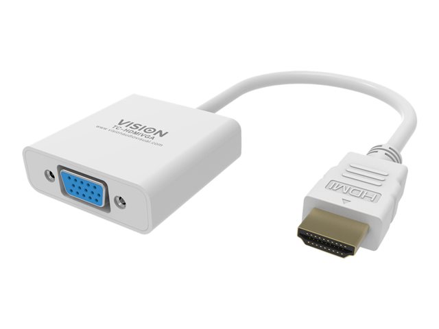 VISION Professional installation-grade HDMI to VGA adaptor - LIFETIME WARRANTY - maximum resolution 1920 x 1080 - does not convert VGA to HDMI - HDMI (M) to VGA (F) - outer diameter 5.5 mm - 32 AWG - overall length 230 mm - white