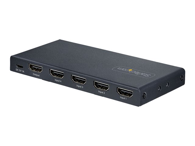 StarTech.com 4-Port 8K HDMI Switch, HDMI 2.1 Switcher 4K 120Hz HDR10+, 8K 60Hz UHD, HDMI Switch 4 In 1 Out, Auto/Manual Source Switching, Remote Control and Power Adapter Included - 7.1 Channel Audio/eARC (4PORT-8K-HDMI-SWITCH) - Video/audio switch -