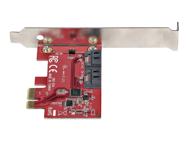 StarTech.com SATA PCIe Card, 2 Port PCIe SATA Expansion card, 6Gbps SATA Card, Full/Low Profile, PCI Express to SATA Adapter, ASM1061 Non-Raid SATA Controller Card - PCIe to SATA Converter - Storage controller - 2 Channel - SATA 6Gb/s - low profile - PCIe 2.0 x1 - red