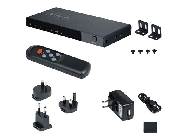 StarTech.com 4-Port 8K HDMI Switch, HDMI 2.1 Switcher 4K 120Hz HDR10+, 8K 60Hz UHD, HDMI Switch 4 In 1 Out, Auto/Manual Source Switching, Remote Control and Power Adapter Included - 7.1 Channel Audio/eARC (4PORT-8K-HDMI-SWITCH) - Video/audio switch -