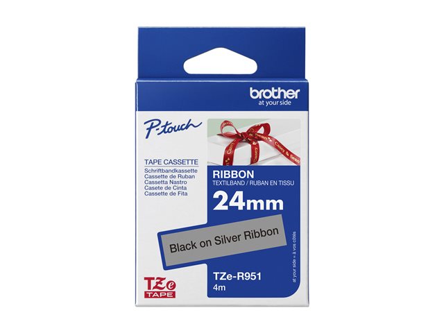 Brother TZe-R951 - Satin - black on silver - Roll (2.4 cm x 4 m) 1 cassette(s) ribbon tape - for Brother PT-D600, P-Touch PT-D800, P900, P950, P-Touch Cube Plus PT-P710