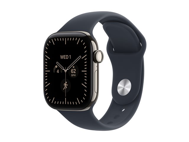Apple Watch Series 12 GPS + Cellular 42mm Natural Titanium Case with Navy Blue Sport Band - M/L