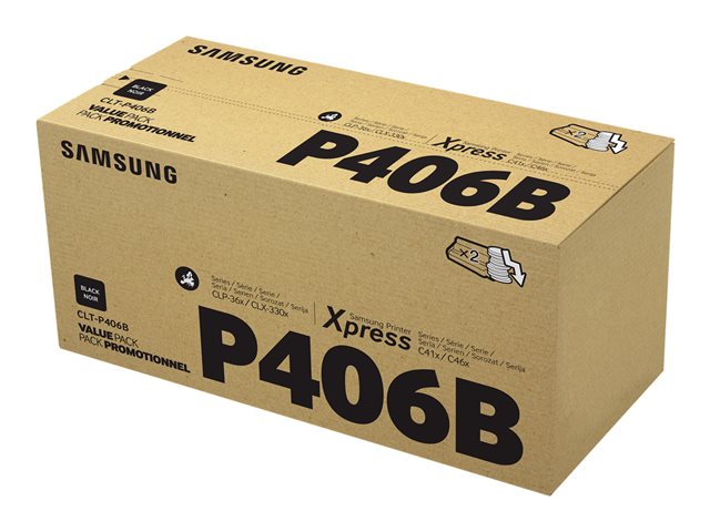 Samsung CLT-P406B - 2-pack - black - original - toner cartridge (SU374A) - for Samsung CLX-3300, 3302, 3303, 3304, 3305, 3306, 3307, SCX-3300, 3301, 3305, 3306