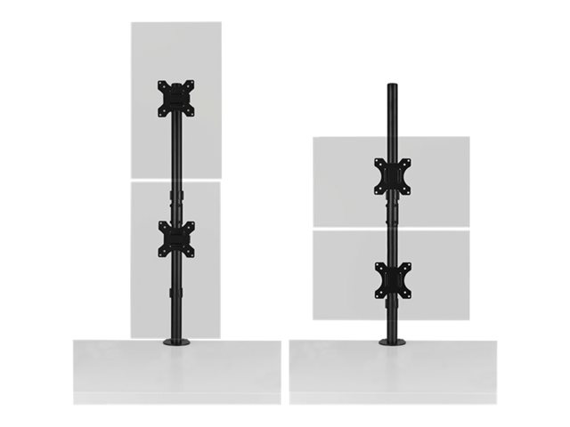 Kensington - Mounting kit (dual arm, C-clamp 10-88 mm, grommet mount 10-88 mm, pole, 2 VESA plates) - full-motion - for 2 flat panels - vertical stacking - steel - black - screen size: 13\"-32\" - desk-mountable