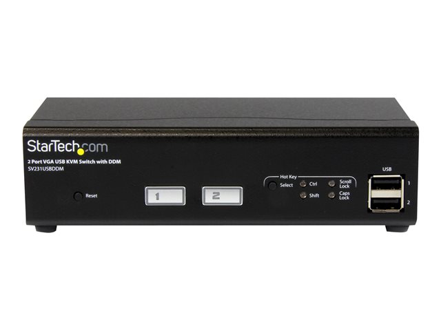 StarTech.com 2 Port USB VGA KVM Switch with DDM Fast Switching Technology and Cables - VGA USB KVM Switch - DDM KVM Switch (SV231USBDDM) - KVM / USB switch - 2 x KVM / USB - 1 local user - desktop