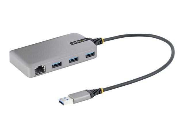 StarTech.com 3-Port USB Hub with Ethernet, 3x USB-A Ports, Gigabit Ethernet RJ45, USB 3.0 5Gbps, Bus-Powered, USB Hub w/ GbE and 1ft/30cm Long Cable, Portable Laptop USB Hub - USB Expansion Hub w/ Ethernet Adapter (5G3AGBB-USB-A-HUB) - Hub - 3 x USB