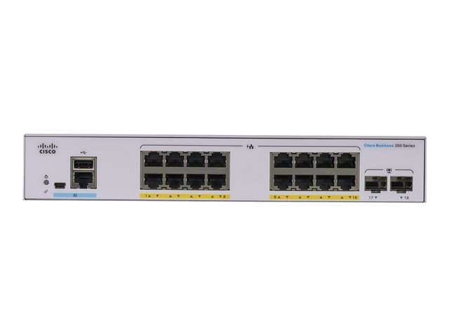 Cisco Business 350 Series CBS350-16P-E-2G - Switch - L3 - Managed - 16 x 10/100/1000 (PoE+) + 2 x Gigabit SFP - rack-mountable - PoE+ (120 W)