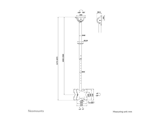 Neomounts Back-to-Back Screen Ceiling Mount (Height: 106-156 cm)