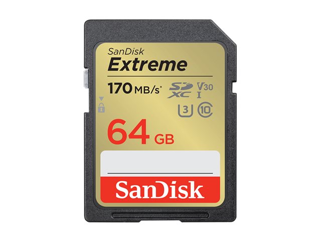 SanDisk Extreme - Flash memory card - 64 GB - Video Class V30 / UHS-I U3 / Class10 - SDXC UHS-I