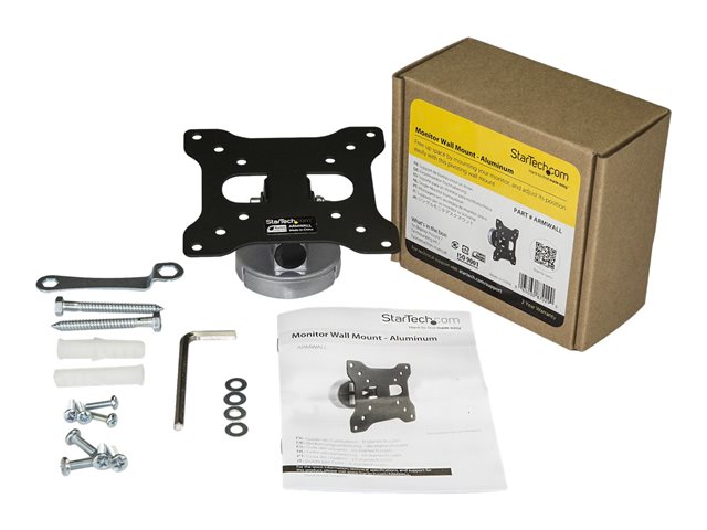StarTech.com Monitor Wall Mount - Fixed - Supports Monitors 13\" to 34\" - VESA Monitor Wall Mount Bracket - Aluminum - Black & Silver (ARMWALL) - Mounting kit (display mount, wrench) - for monitor / flat panel - aluminium - screen size: 13\"-34\" - wall-mountable