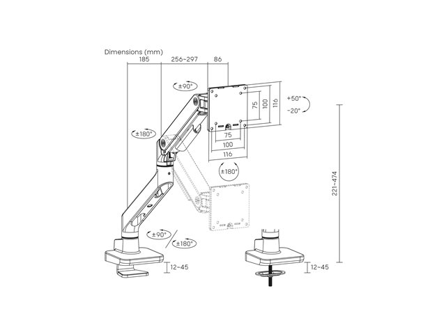 ACT - Mounting kit (monitor arm) - for LCD display - aluminium, plastic, steel - black - screen size: 17\"-49\"