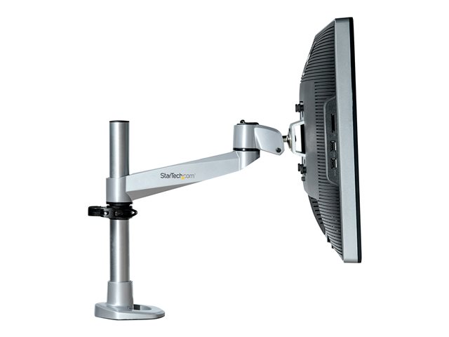 StarTech.com Desk Mount Monitor Arm, VESA or Apple iMac/Thunderbolt Display up to 14kg, Articulating Height Adjustable Single Desktop Monitor Pole Mount, Desk Clamp or Grommet, Silver - Small Footprint Design (ARMPIVOTB2) - Mounting kit - adjustable arm - for Monitor - steel - screen size: 49\" - desk-mountable - TAA Compliant