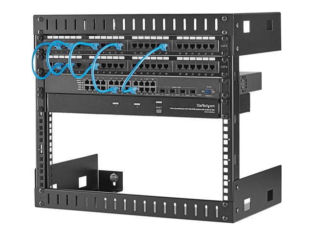 StarTech.com 8U 19\" Wall Mount Network Rack - 12\" Deep 2 Post Open Frame Server Room Rack for Data/AV/IT/Computer Equipment/Patch Panel with Cage Nuts & Screws 135lb Capacity, Black (RK812WALLO) - Rack - black - 8U - 19\" - for P/N: CABCAGENUTS6, CABSCREWM52, CABSCREWSM6, CABSCRWM520, CABSCRWM620, CABSCRWS1224