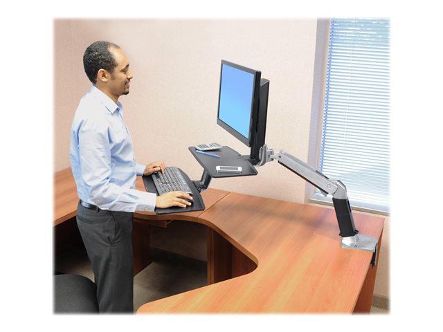 Ergotron WorkFit-A Single HD Workstation With Suspended Keyboard - Standing desk converter - polished aluminium, black