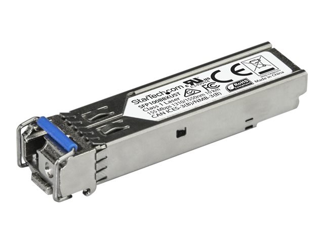 StarTech.com MSA Uncoded SFP Module, 100BASE-BX, 100Mb Ethernet Bi-Directional (BiDi) Fiber Single Strand SFP Transceiver (SMF), LC 10km , Mini GBIC Transceiver SFP Module, Upstream BiDi - Lifetime Warranty (SFP100BBXUST) - SFP (mini-GBIC) transceiver module - 100Mb LAN - 100Base-BX - LC single-mode - up to 10 km - 1550 (RX) / 1310 (TX) nm