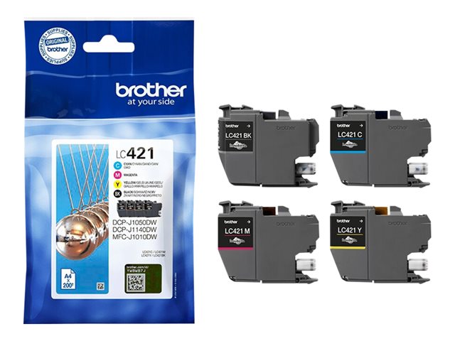 Brother LC421 - 4-pack - black, yellow, cyan, magenta - original - ink cartridge - for Brother DCP-J1140DW, MFC-J1010DW, MFC-J1012DW