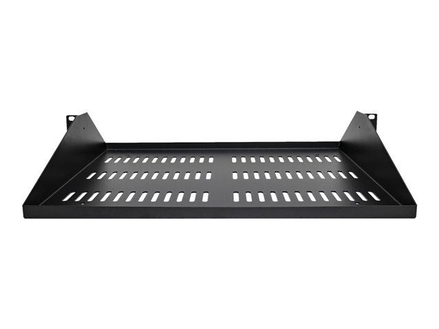 StarTech.com 2U Vented Server Rack Shelf, Center Mount 14in Deep Fixed Cantilever Tray, Rackmount Shelf for 19\" AV/Data/Network Equipment w/ Cage Nuts & Screws, 200lbs Weight Capacity - 2U Network Rack Shelf - Rack shelf - black - 2U - 19\"