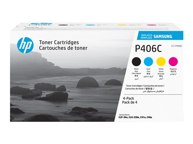Samsung CLT-P406C - 4-pack - black, yellow, cyan, magenta - original - toner cartridge (SU375A) - for Samsung CLX-3300, 3302, 3303, 3304, 3305, 3306, 3307, SCX-3300, 3301, 3305, 3306