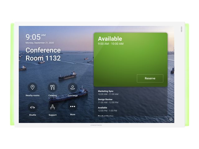 Crestron 10.1 in. Room Scheduling Touch Screen for Microsoft Teams® Software, White Smooth, includes one TSW-1070-LB-W-S light bar