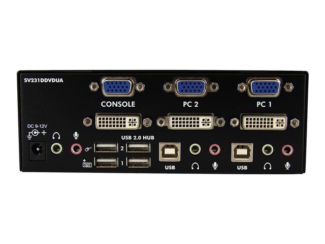 StarTech.com 2 Port KVM Switch - DVI and VGA w/ Audio and USB 2.0 Hub - Dual Monitor / Display / Screen KVM Switch - DVI VGA (SV231DDVDUA) - KVM / audio / USB switch - 2 x KVM / audio / USB - 1 local user - desktop - for P/N: IM12D1500P, SVA12M2NEUA, SVA12M5NA, USBDVI4N1A6, USBVGA4N1A10, USBVGA4N1A6