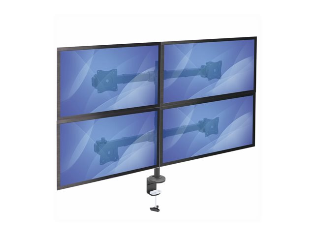 StarTech.com Desk Mount Quad Monitor Arm, Ergonomic VESA 4 Monitor Mount 2x2 up to 27\", Articulating & Height Adjustable Pole Mount, Tilt/Swivel/Rotate LCD/LED Screen, Clamp/Grommet - Heavy-duty VESA Mount (ARMQUAD) - Mounting kit - adjustable arm - for 4 monitors - heavy duty steel - screen size: 13\"-27\" - desk-mountable