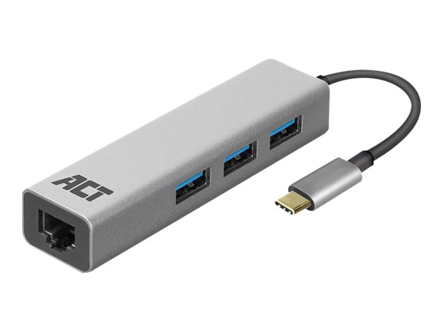 ACT USB-C to USB-A Hub 3 ports with Gigabit Ethernet, metal housing (retail)
