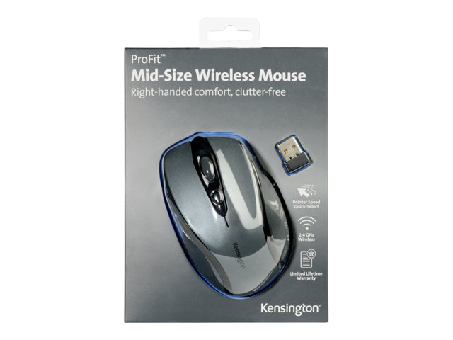 Kensington Pro Fit Mid-Size - Mouse - right-handed - optical - 5 buttons - wireless - 2.4 GHz - USB wireless receiver - graphite grey