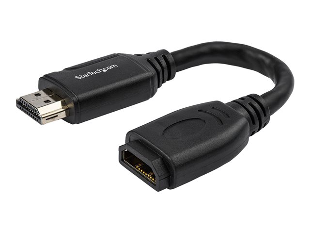 StarTech.com 6in High Speed HDMI Port Saver Cable with 4K 60Hz - Short HDMI 2.0 Male to Female Adapter Cable - Port Extender (HD2MF6INL) - HDMI extension cable - HDMI male straight to HDMI female straight - 15.2 cm - double shielded - black - 4K support