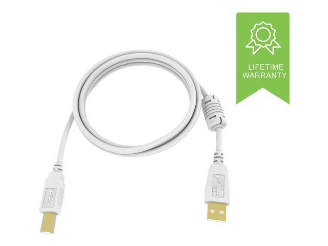 VISION Professional installation grade USB 2.0 cable - LIFETIME WARRANTY - gold plated connectors - ferrite core on A end - bandwidth 480 mbit per second - over 65 percent coverage braided shield - USBA (M) to USBB (M) - outer diameter 4.8 mm - 28 an