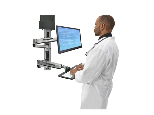 Ergotron LX Wall Mount System with Small CPU Holder - System unit / monitor / keyboard mouning kit - sit-stand - wall mountable - up to 42\" - polished aluminium, black