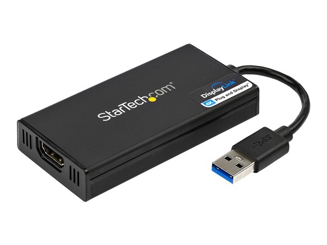 StarTech.com USB 3.0 to HDMI Adapter, 4K 30Hz Ultra HD, DisplayLink Certified, USB Type-A to HDMI Display Adapter Converter for Monitor, External Video & Graphics Card, Mac & Windows - USB to HDMI Adapter (USB32HD4K) - Adapter cable - TAA Compliant - USB Type A male to HDMI female - 20 cm - black - USB power + audio - for P/N: HDDVIMM3, HDMM12, HDMM15, HDMM1MP, HDMM2MP, HDMM3, HDMM3MP, HDMM50A, HDMM6, HDPMM50