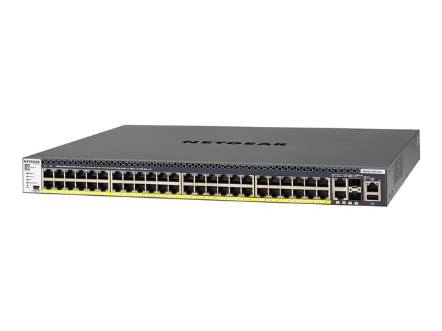 NETGEAR M4300-52G-PoE+ - Switch - L3 - Managed - 2 x 10/100/1000/10000 + 2 x 10 Gigabit SFP+ + 48 x 10/100/1000 (PoE+) - front to back airflow - rack-mountable - PoE+ (480 W)