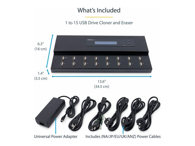 StarTech.com Standalone USB Duplicator - USB Duplicator and Eraser - USB 3.0, 2.0, 1.1 - 1:15 USB Flashdrive - USB Thumb Drive (USBDUPE115) - USB drive duplicator - 15 bays - TAA Compliant