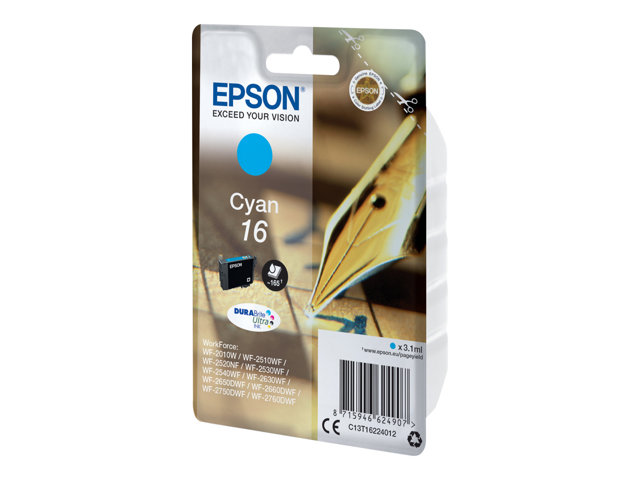 Epson 16 - 3.1 ml - cyan - original - ink cartridge - for WorkForce WF-2010, 2510, 2520, 2530, 2540, 2630, 2650, 2660, 2750, 2760