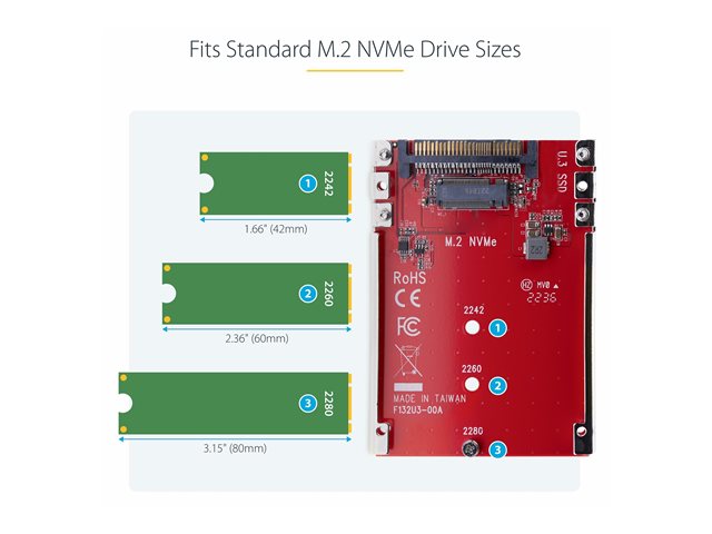StarTech.com M.2 to U.3 Adapter, For M.2 NVMe SSDs, PCIe M.2 Drive to 2.5inch U.3 (SFF-TA-1001) Host Adapter/Converter, TAA Compliant - 2.5\" Drive Form Factor (1M25-U3-M2-ADAPTER) - Interface adapter - M.2 - M.2 NVMe Card / PCIe 4.0 (NVMe) - U.3 - re