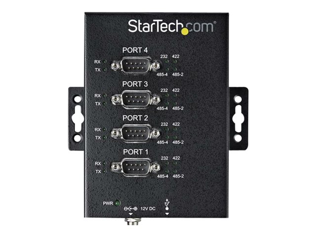 StarTech.com 4 Port Serial Hub USB to RS232/RS485/RS422 Adapter, Industrial USB 2.0 to DB9 Serial Converter Hub, IP30 Rated, Din Rail Mountable Metal Serial Hub, 15kV ESD Protection - 6ft Locking Cable Incl - Serial adapter - USB 2.0 - RS-232/422/485 x 4 + USB 2.0 x 1 - black - TAA Compliant