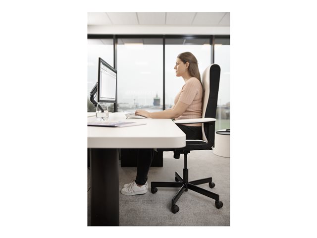 VISION Monitor Desk Arm Mount - LIFETIME WARRANTY - fits display 10-34\" with VESA sizes 75 x 75 or 100 x 100 - double-articulated - clamp or grommet to desk - rotate to portrait - smart spring-assisted weight balancing system - maximum reach 463 mm / 18.2\" - SWL 7 kg / 15 lb - matt black