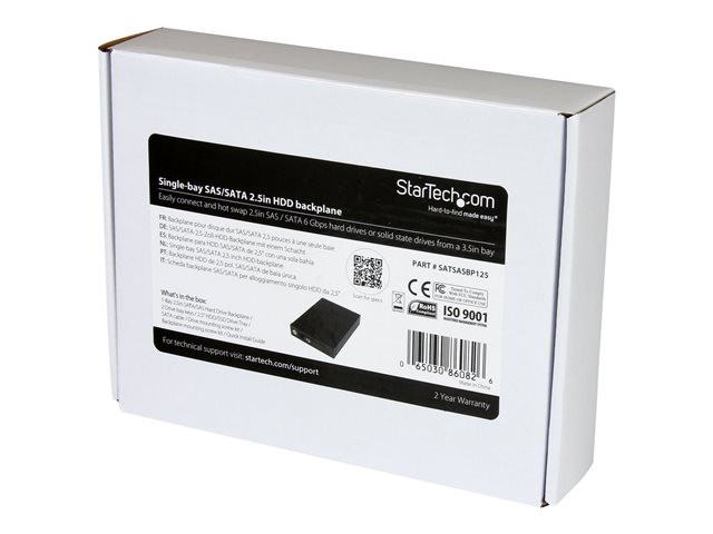 StarTech.com Mobile Rack Backplane for 2.5\" SATA/SAS Drive - Supports 5mm-15 mm SSDs/HDDs - Hot Swap Vented Metal Enclosure (SATSASBP125) - Storage drive cage - 2.5\" - black, silver - for P/N: SATSASBP425