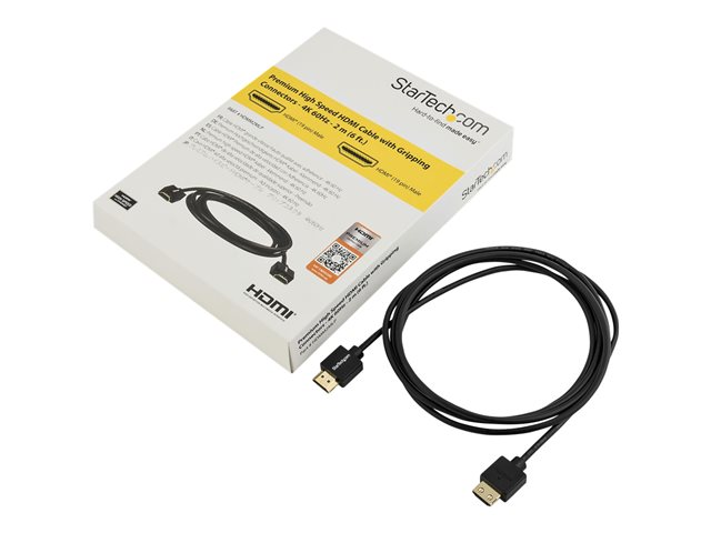StarTech.com 6.6ft (2m) HDMI 2.0 Cable, 4K Premium Certified High Speed HDMI Cable with Ethernet, 4K 60Hz HDR10, Ultra HD HDMI Cable, Long HDMI Cable/Cord for TV/Monitor/Laptop/PC - HDMI to HDMI Video Cable - M/M - HDMI cable - HDMI male to HDMI male - 2 m - black - for P/N: ST122HD202, ST124HD202, TB32HD24K60, TB3DKM2HDL