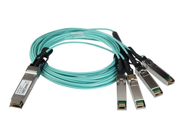 StarTech.com AOC Breakout Cable for Cisco QSFP-4X10G-AOC3M, 3m/9.84ft 40G 1x QSFP+ to 4x SFP+ AOC Cable, 40GbE / 40Gbps QSFP Plus Transceiver Module Active Optical Fiber, C9300 C3850, - Lifetime Warranty (QSFP4X10GAO3) - Breakout cable - QSFP+ latched to SFP+ latched - 3 m - fibre optic - SFF-8431/SFF-8432/SFF-8436 - active - black