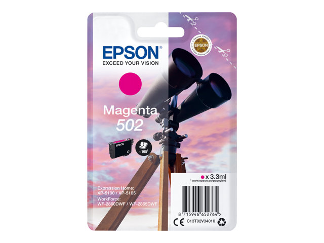 Epson 502 - 3.3 ml - magenta - original - blister with RF/acoustic alarm - ink cartridge - for Expression Home XP-5100, WorkForce WF-2860, WF-2865DWF
