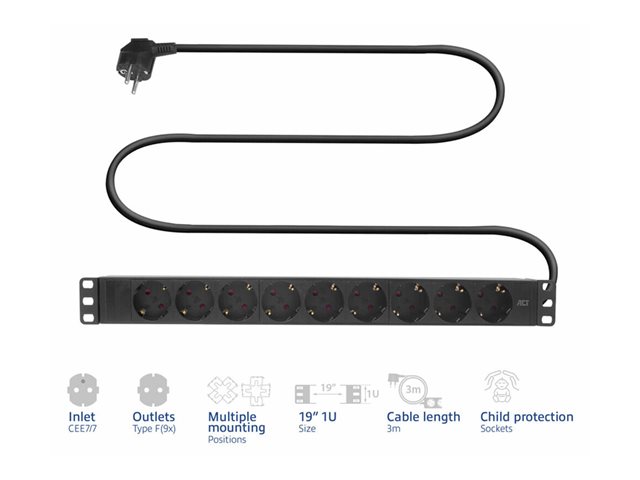 PDU CEE7/7 - TYPE F (9X). 1 stk