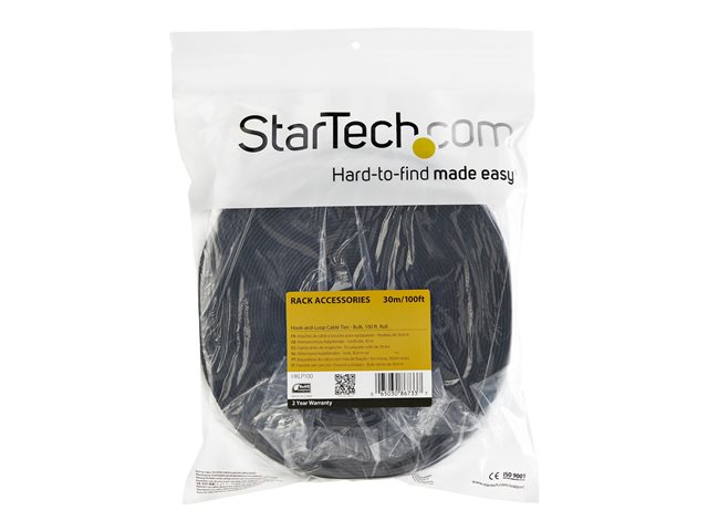 StarTech.com 100ft. Hook and Loop Roll - Cut-to-Size Reusable Cable Ties - Bulk Industrial Wire Fastener Tape - Adjustable Fabric Wraps - Black (HKLP100) - Cable tie roll - 30.4 m - for P/N: CMHOOK1U, HKLP100BL, HKLP100GN, HKLP100RD, HKLP100YW