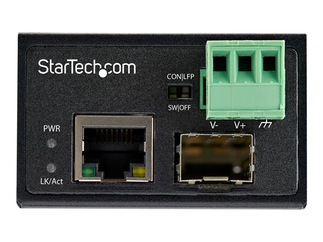StarTech.com Industrial Fiber to Ethernet Media Converter, 100Mbps SFP to RJ45/Cat6, Singlemode/Multimode Optical Fiber to Copper Network, 12-56V DC, IP-30/ -40 to +75C, Fiber to Ethernet - SFP to RJ45 Converter (IMC100MSFP) - Fibre media converter -