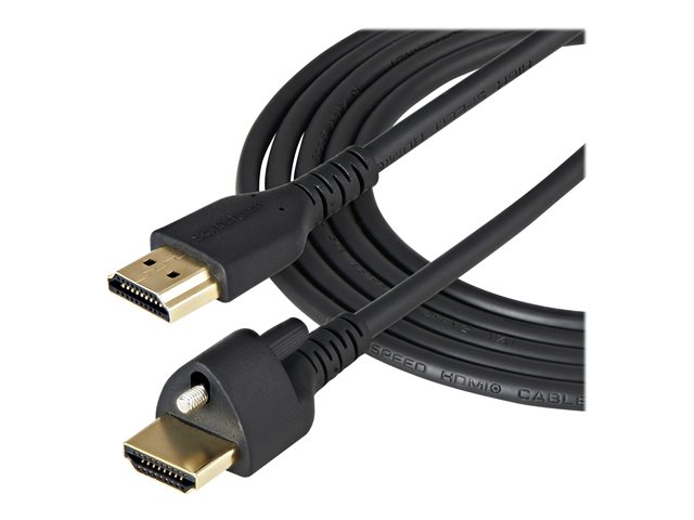 StarTech.com 2m (6ft) HDMI Cable with Locking Screw, 4K 60Hz HDR 10, High Speed HDMI 2.0 Monitor Cable with Locking Screw Connector for Secure Connection, HDMI Cable with Ethernet, M/M - Adjustable M3.0 Screw (HDMM2MLS) - Premium High Speed - HDMI cable with Ethernet - HDMI male to HDMI male locking - 2 m - black - 4K60Hz (3840 x 2160) support