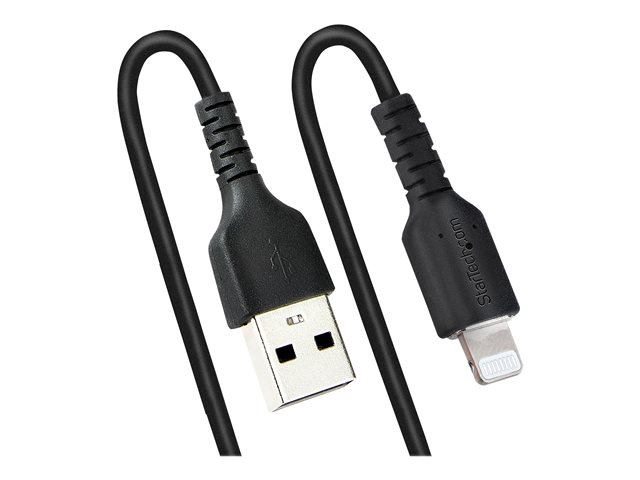 StarTech.com 1m (3ft) USB to Lightning Cable, MFi Certified, Coiled iPhone Charger Cable, Black, Durable and Flexible TPE Jacket Aramid Fiber, Heavy Duty Coil Charging Cable - Rugged USB Lightning Cable - Lightning cable - USB male to Lightning male - 1 m - black - coiled