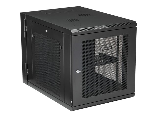 StarTech.com 12U 19\" Wall Mount Network Cabinet, 4 Post 24\" Deep Hinged Server Room Data Cabinet- Locking Computer Equipment Enclosure with Shelf, Flexible Vented IT Rack, Pre-Assembled - 12U Vented Cabinet (RK1232WALHM) - Rack enclosure cabinet - wall mountable - black - 12U