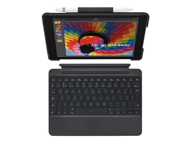 Logitech Slim Combo - Keyboard and folio case - backlit - Bluetooth - French - black keyboard, black case - for Apple 9.7-inch iPad (5th generation, 6th generation)