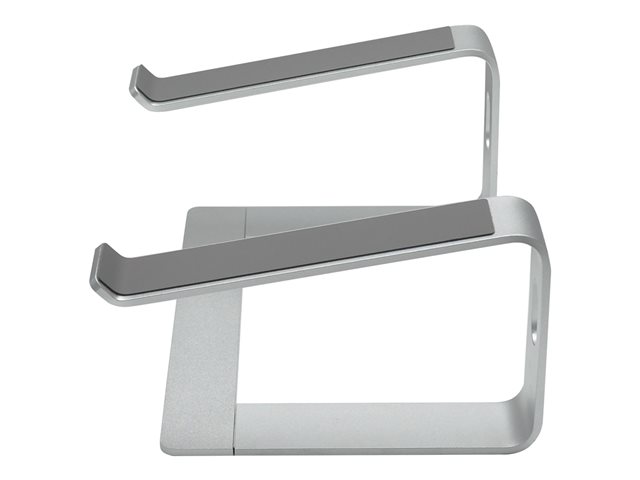 Laptop fixed desk stand - supports laptop 110 mm above desk - suits full size 12\" laptops or larger - laptop angle 10 degrees - anodized cnc aluminium alloy construction - silicon anti skid pads protect laptop and table - silver